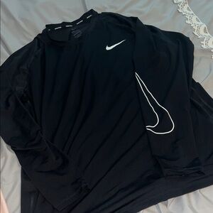 Nike Black Dri-Fit Long Sleeve With White Logo